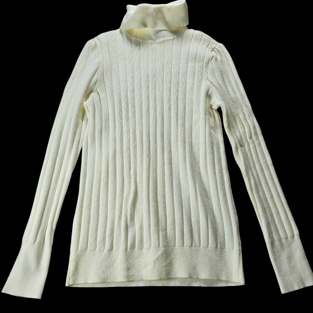 Talbots NWT Cream Cotton Blend Ribbed Clean Girl Turtleneck Sweater‎ Sz S